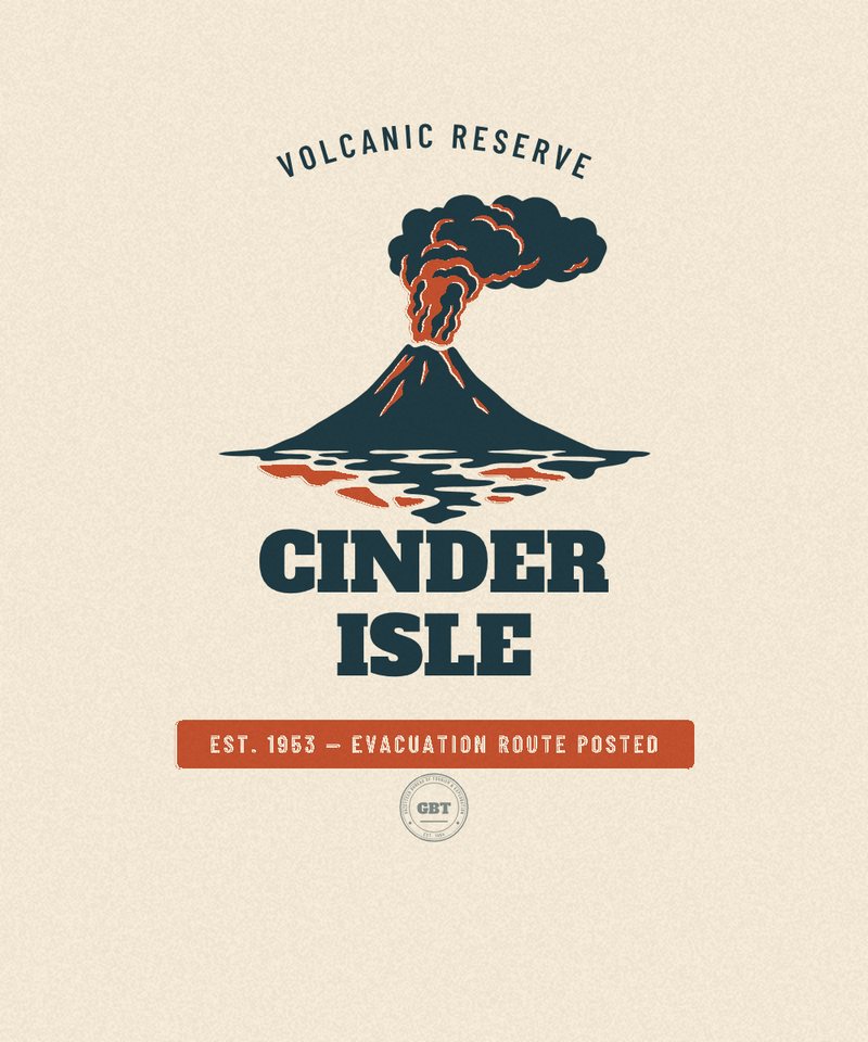 Cinder Isle Volcanic Reserve badge, issued EST. 1953 by the Gazetteer Bureau