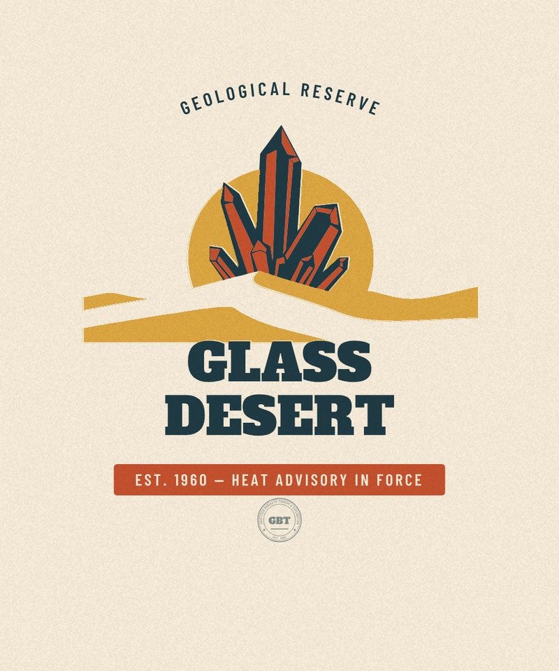 Glass Desert Geological Reserve badge, issued EST. 1960 by the Gazetteer Bureau