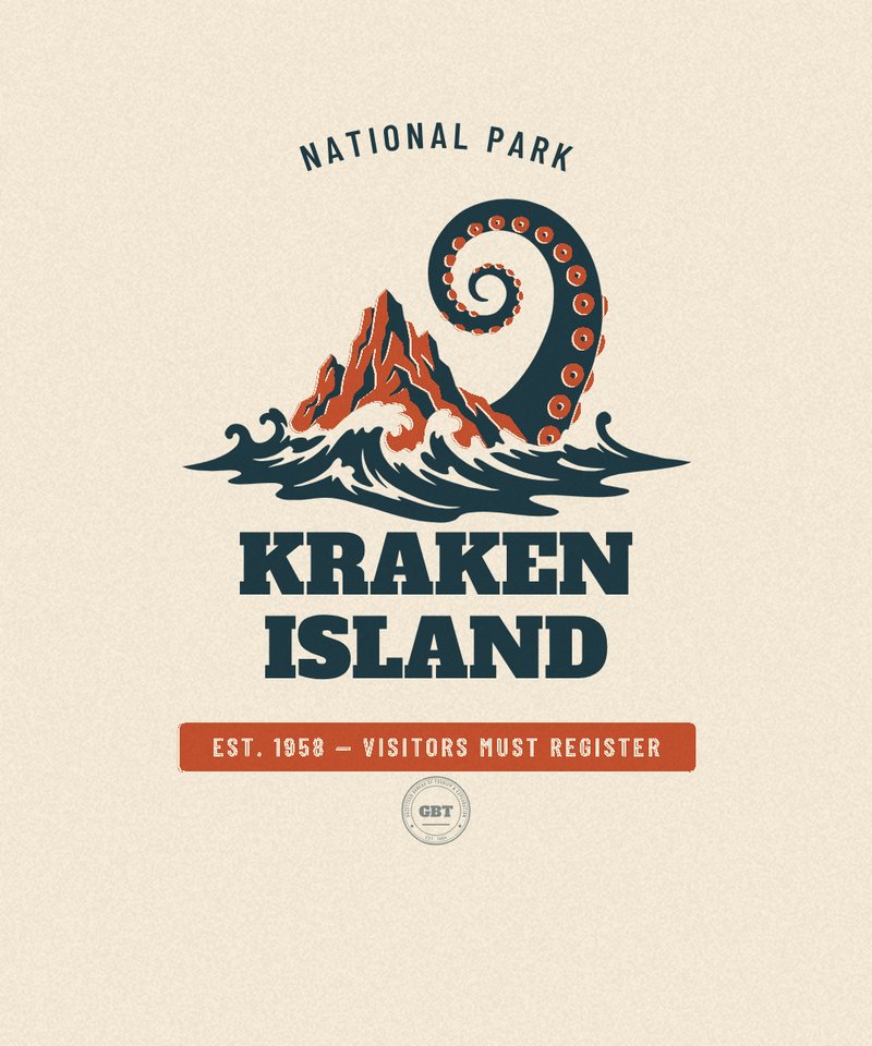 Kraken Island National Park badge, issued EST. 1958 by the Gazetteer Bureau