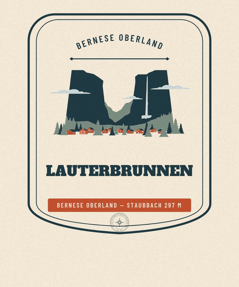 Lauterbrunnen Bernese Oberland badge, issued BERNESE OBERLAND by the Gazetteer Bureau