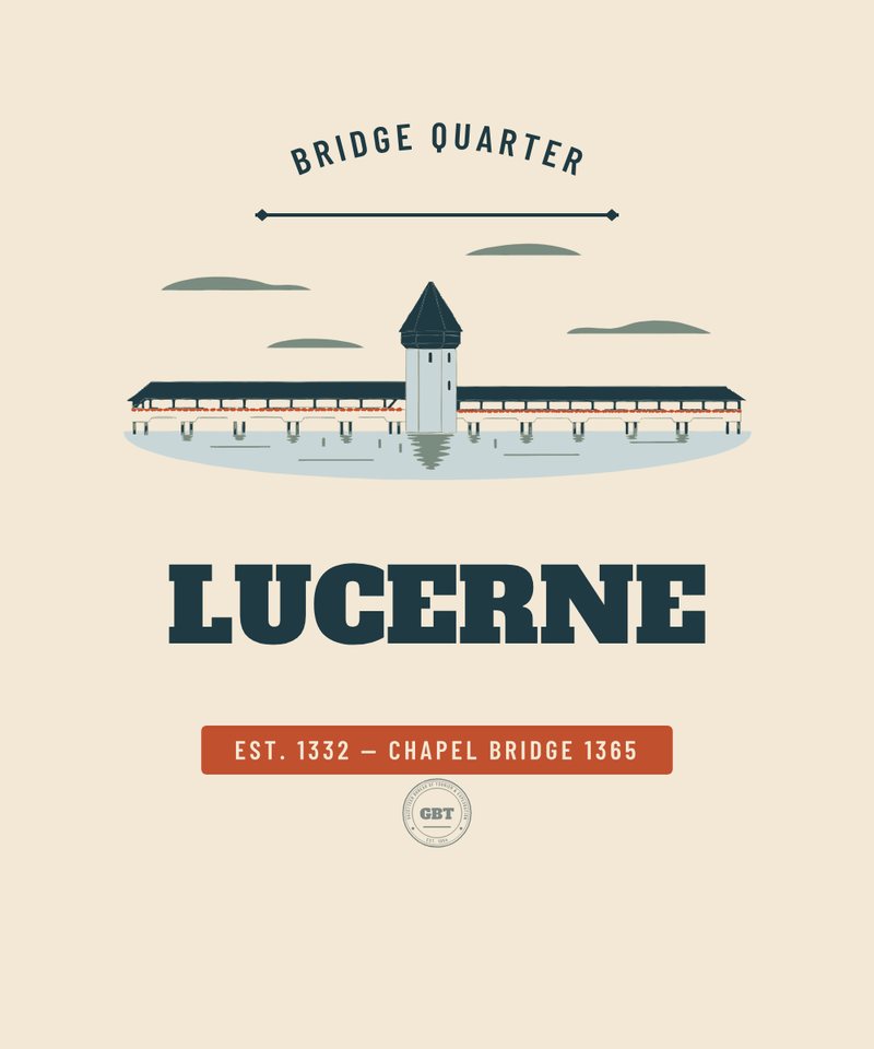Lucerne Bridge Quarter badge, issued EST. 1332 by the Gazetteer Bureau
