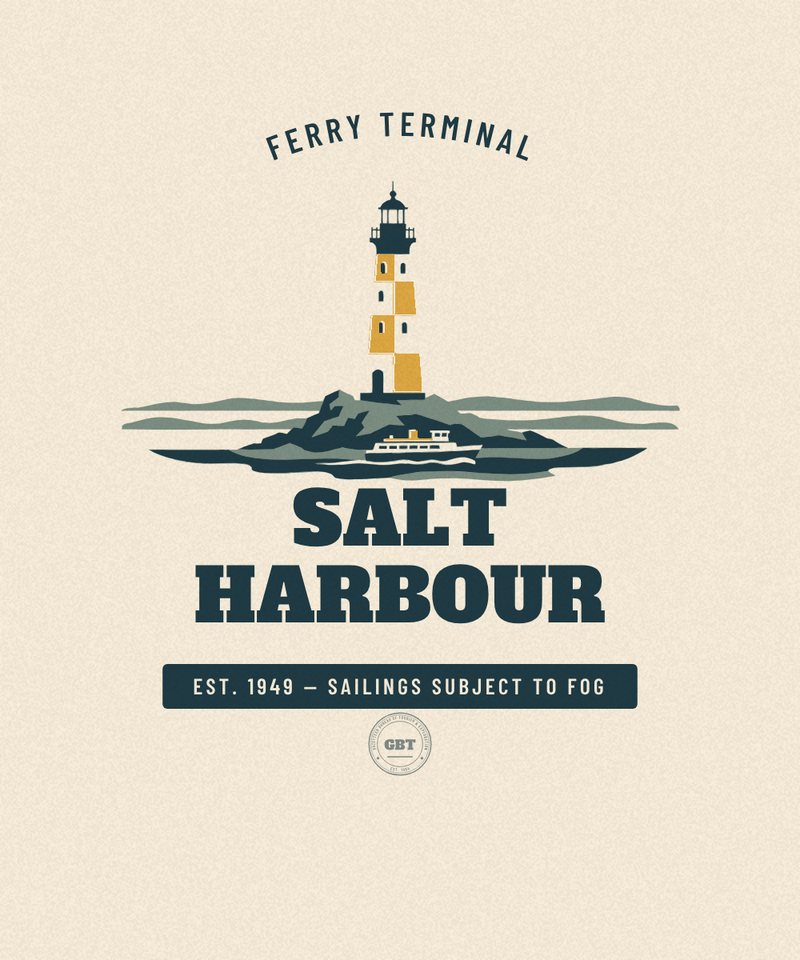 Salt Harbour Ferry Terminal badge, issued EST. 1949 by the Gazetteer Bureau