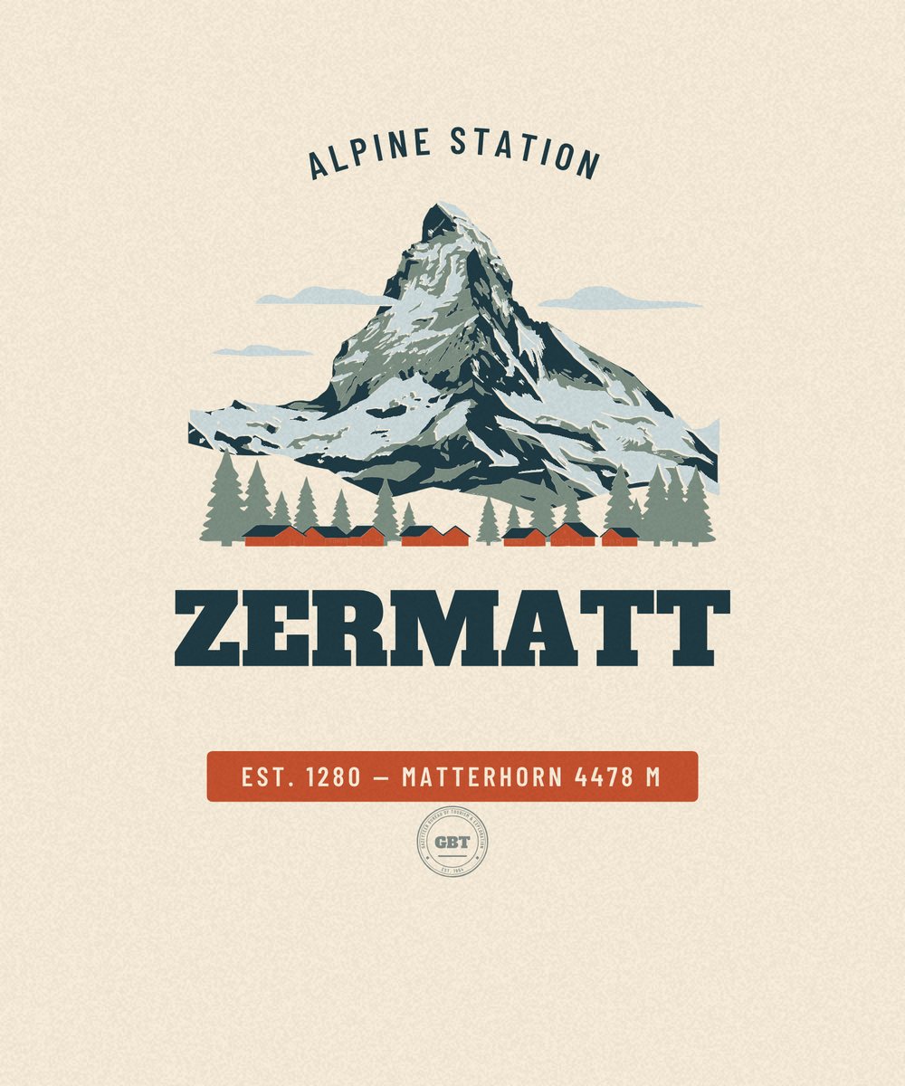Zermatt — Matterhorn 4478 m. Vintage travel badge drawn in flat colour, Gazetteer Bureau.