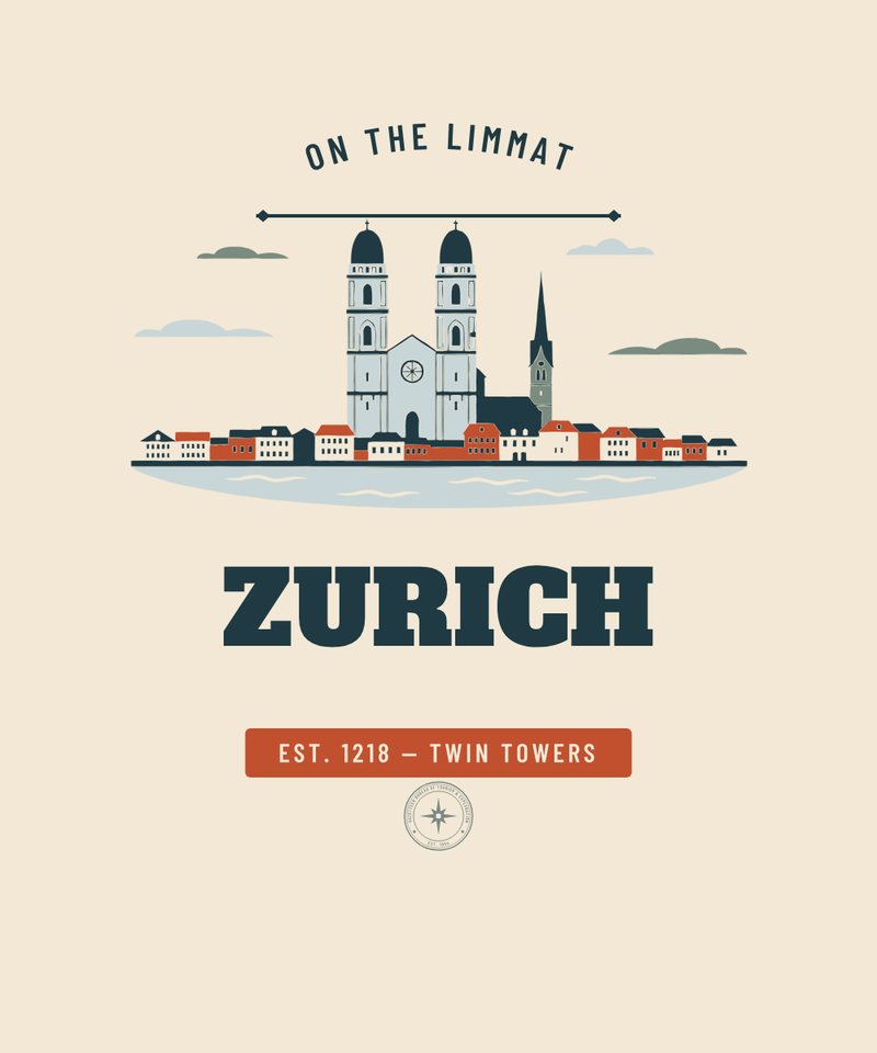 Zurich On The Limmat badge, issued EST. 1218 by the Gazetteer Bureau